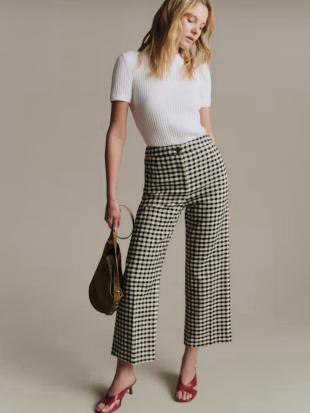New sezane MARTIN CROP TROUSERS Women's 42 Dress Pants Houndstooth Corpcore